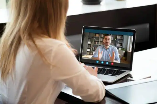 image of woman attending online mediation Oldham speak to our team today!